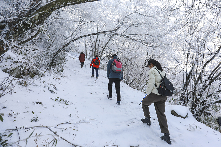 雪后初霁的旌歙古道 银装素裹分外妖娆