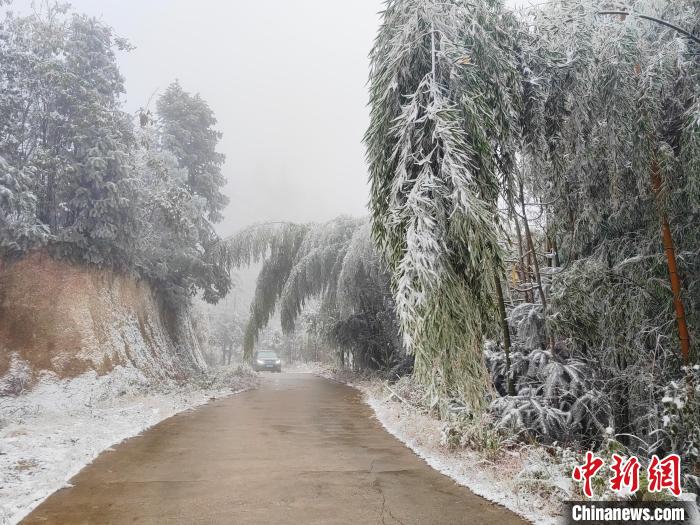 寒潮抵达广西 大山苗乡变“雪乡”