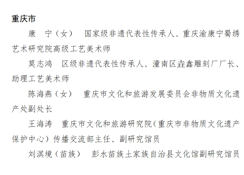 全国非遗保护工作先进表彰名单公布 重庆市2家单位、5名个人上榜