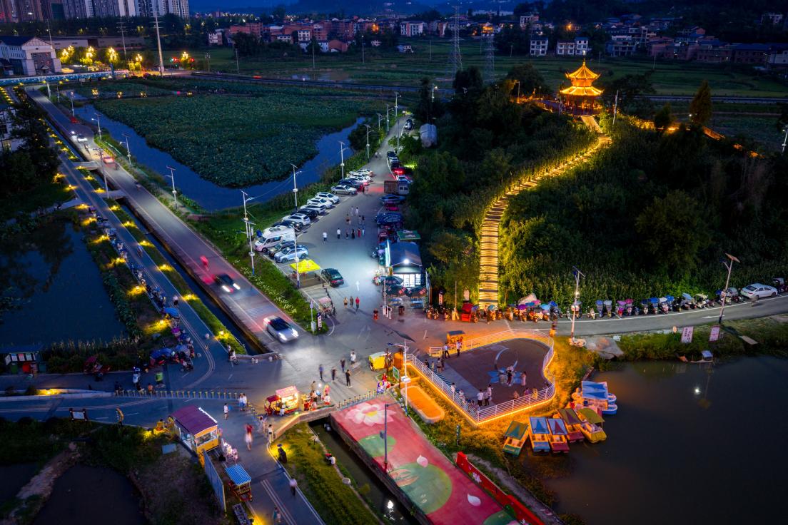 四川开江：万亩荷塘持续引爆接天莲“夜”狂欢