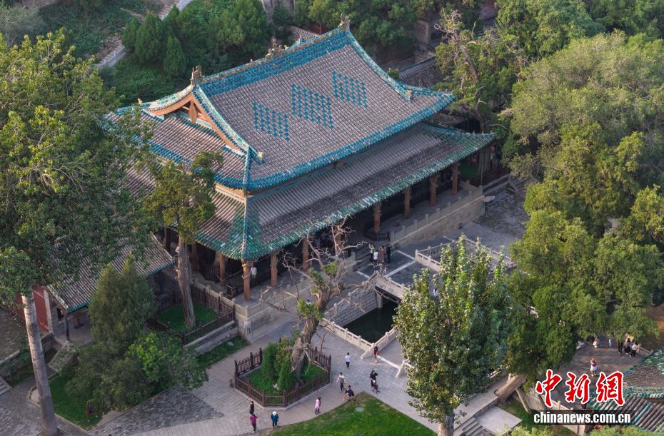 航拍山西晋祠风景