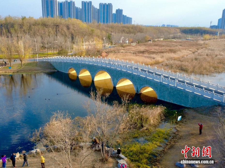 冬日郑州上映“金光穿洞”景观