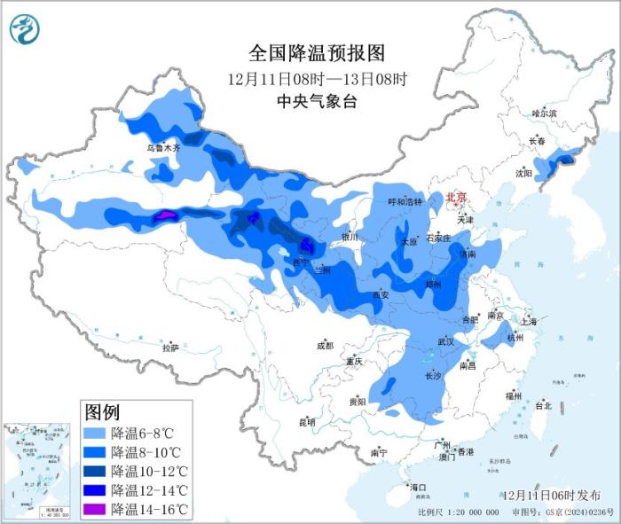 寒潮继续影响我国大部地区 华北、黄淮等地有大范围雨雪