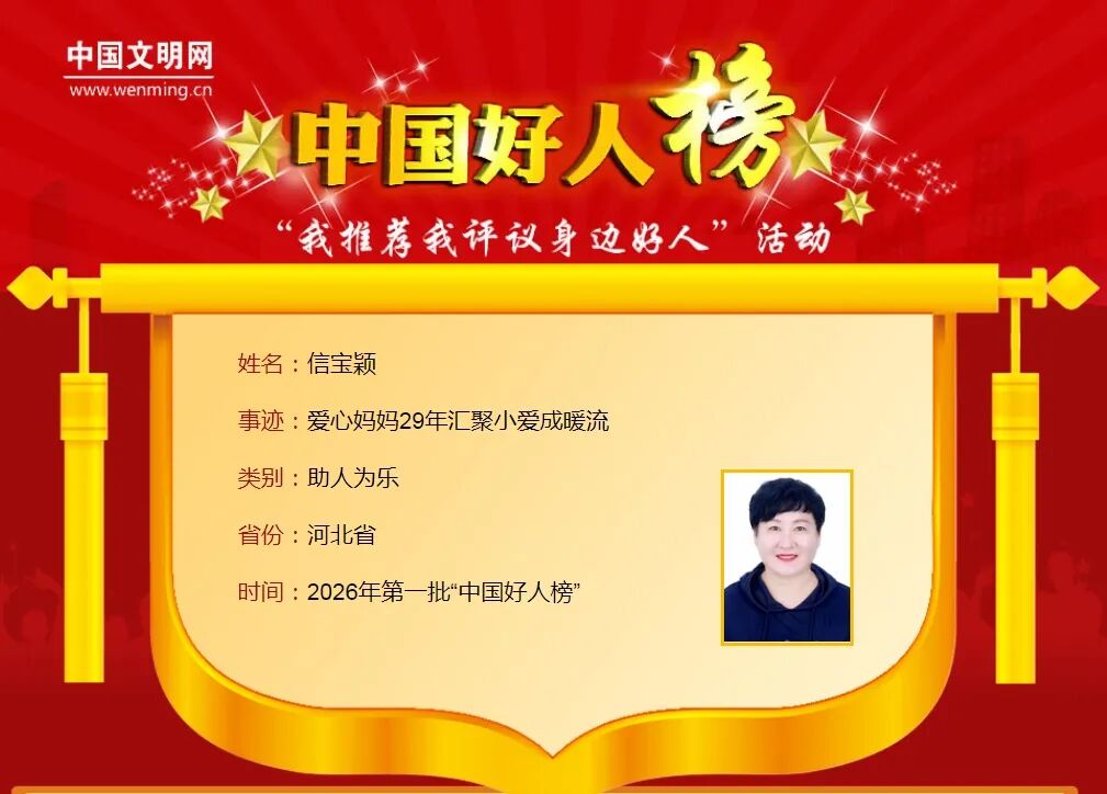 祝贺!河北6人荣登2026年第一批“中国好人榜”