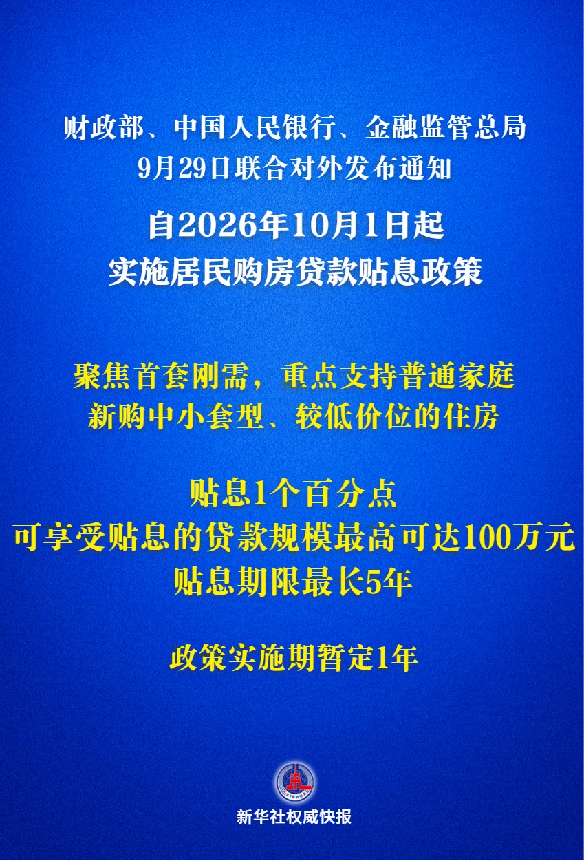 10月1日起符合条件的居民房贷可享贴息