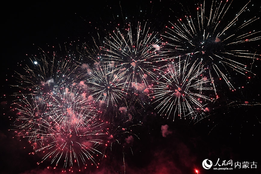 内蒙古鄂尔多斯:“科技范儿”点亮元宵夜 绚丽的焰火在鄂尔多斯市康巴什区上空绽放。人民网记者 刘艺琳摄