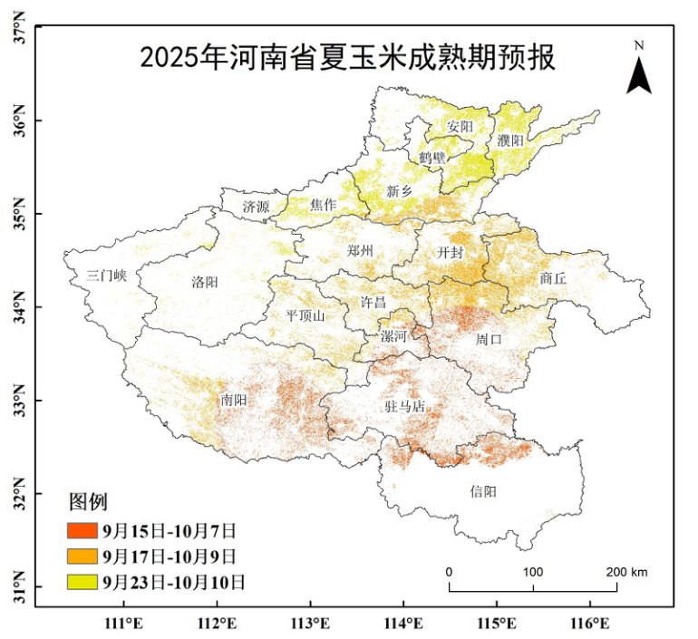 2025年河南省夏玉米成熟期预报。河南省气象局供图