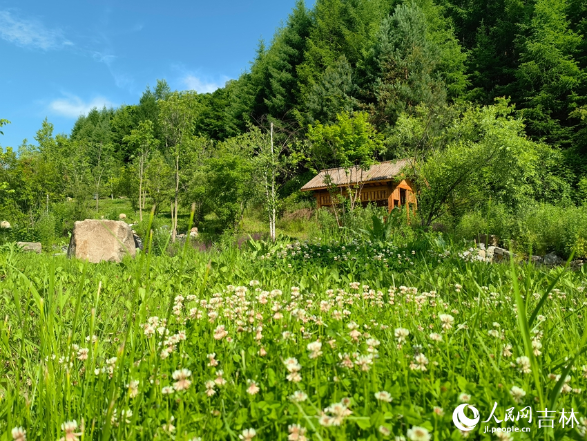 行进中国|绿水青山盘活村集体“家底” 上湖上民宿景观前山花烂漫。人民网记者 马俊华摄